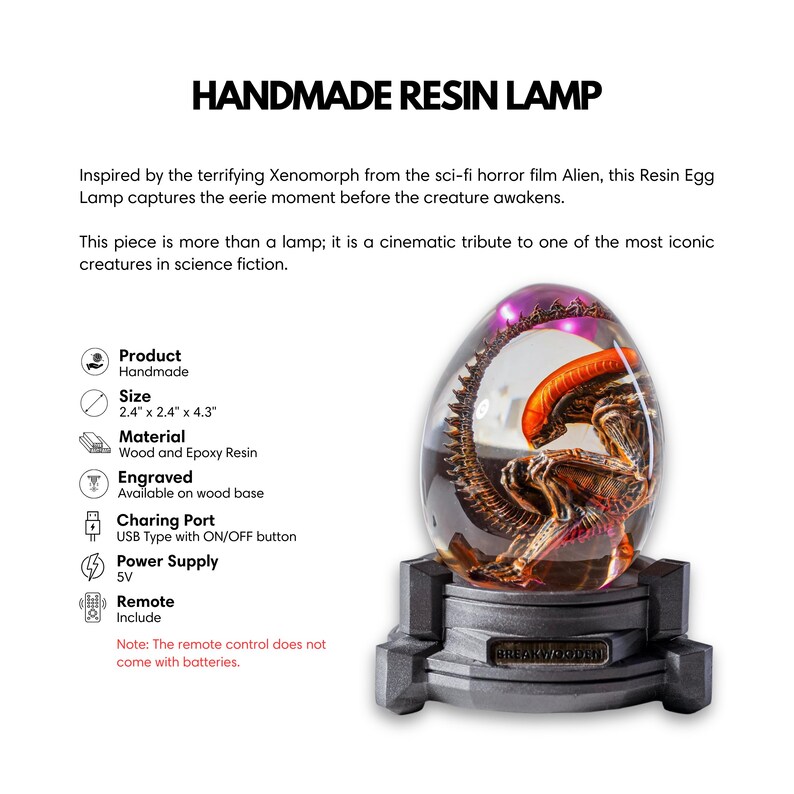 Handmade Sci-fi Alien Resin Egg Lamp: Personalized Easter Gift for Him ...