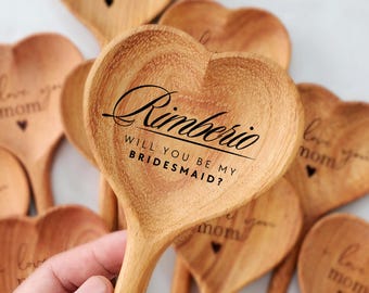 Will You Be My Bridesmaid: Wooden Heart Spoon Gift Personalized for Bridesmaid, Bridesmaid Proposal, Wedding Gifts & Favors for Guest