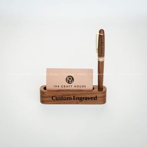 Personalized Walnut Desk Organizer: Engraved Pen & Business Card Holder