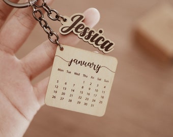 Custom Calendar Keychain With Name Personalized Birthday Gift For Him/ Her/ Boyfriend/ Girlfriend/ Husband/ Wife/ Mom/ Dad/ Kid/ Best Friend