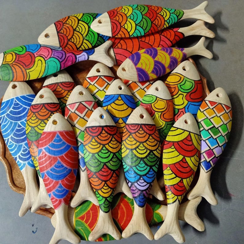 Recorte de peixe em madeira 3D inacabado, projetos de artesanato faça você mesmo, arte de parede costeira, decoração de parede para casa de praia no verão, brinquedos infantis para pintura à mão imagem 16