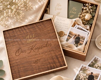 Personalized Wedding Keepsake Memory Box With Custom Engraved & Gold Foil, Walnut Wooden Photo Album Storage Box, Wedding Gifts for Couples