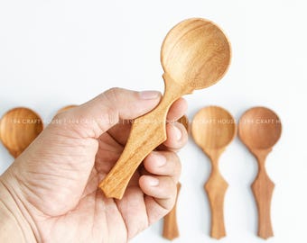 Hand Carved Mini Wood Spoon Scoop: Measuring Spoon, Seasoning Spoon, Bath Sath Sugar Spoon, Coffee & Tea Scoop, Farmhouse Kitchen Decor