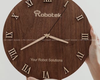 Engraved Wooden Wall Clock: Personalized Corporate Gift, Office Decor