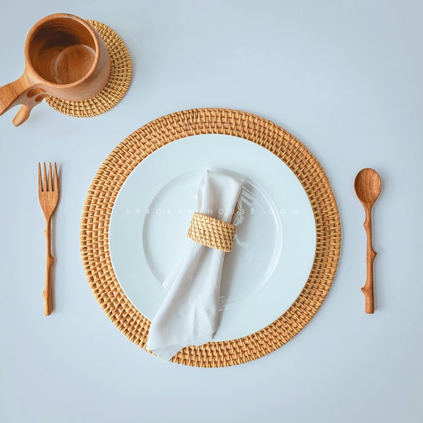 Rattan Placemats and Coasters Set Etsy