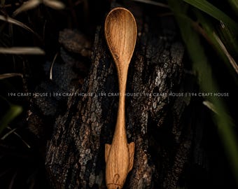 Handcrafted Fish Wooden Spoon Personalized Gift for Kid, Mud Kitchen Spoon for Potion Kit, Montessori Sensory Pretend Play & Nature Play