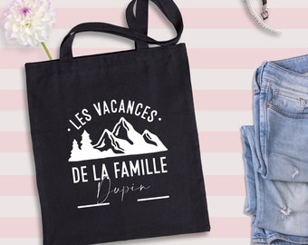 Tote bag personnalisé en coton bio - Sac réutilisable - Montagne - Fourre tout personnalisable - Les vacances de la famille - Cabas en toile