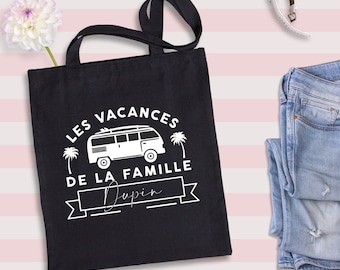 Tote bag personnalisé en coton bio - Sac réutilisable - Vanlife - Fourre tout personnalisable - Les vacances de la famille - Cabas en toile