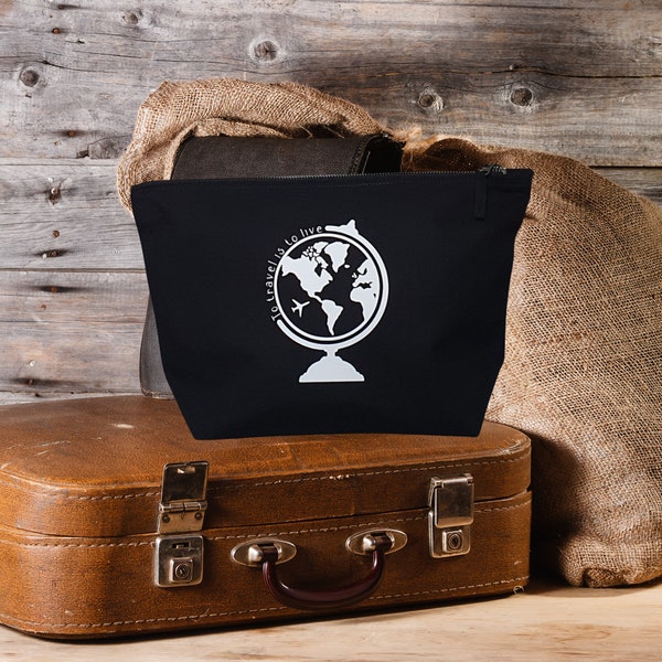 Trousse de voyage - Pochette voyage - Porte documents - Sac pour accessoires - Globe terrestre - Pochette en coton