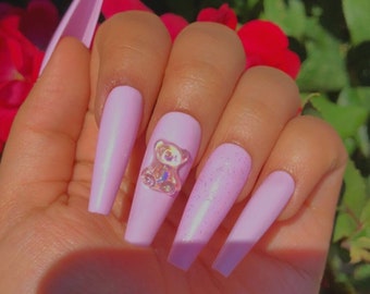 Bubble Gum Bear | Pink Glitter Bear Nails
