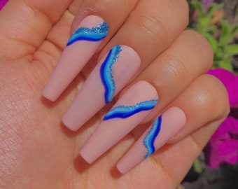 Ocean Abstract  | Handmade Different Shades of Blue and Blue Glitter