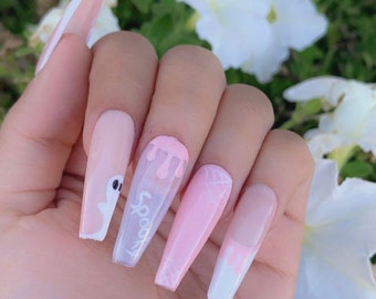 Spooky Pink | Pink, Milky White French, Ghost design Nails