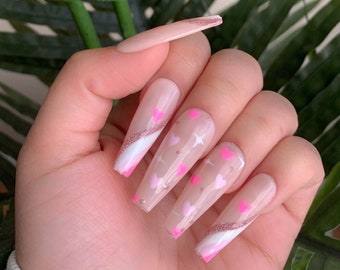 Love Struck | Valentine Day Nails| Different Shades of Pink Heart Glitter Nails