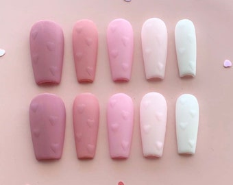 Sweet Hearts | Handmade Different Shades of Pink Heart Nails