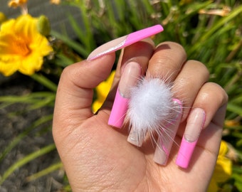 Pink Shimmer | Pink French, Swirl Design, Magnetic Poof Ball Nails