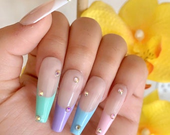 Spring Glam | Handmade Colorful French Gem Nails