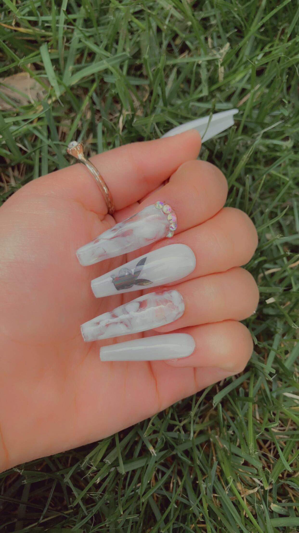 Crystal Marble Handmade White Marble Playboy Nails - Etsy Finland