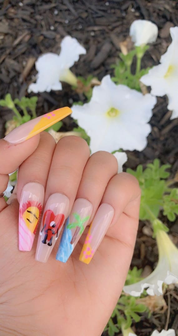 Bad bunny nails | Bunny nails, Long acrylic nails, Nails