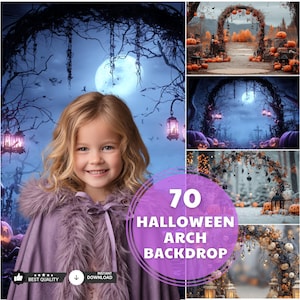 70 Halloween Arch Digital Backdrops, Trick or Treat Backgrounds, Autumn Pumpkin Scenes, Halloween Card Poster Banner Backdrop Bundle