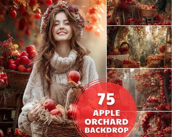 Apple Orchard Digital Backdrop, Fall Harvest Path Background, Apple Tree Photography Composite, Autumn Portrait Scene for Kids and Family