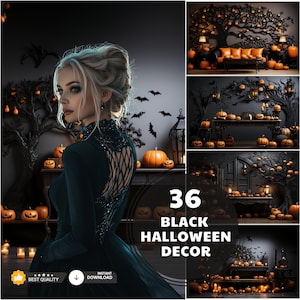 Halloween Backdrop Digital, Black decor halloween, Bundle Halloween Horror Background, Photography Composite, Halloween Backdrops