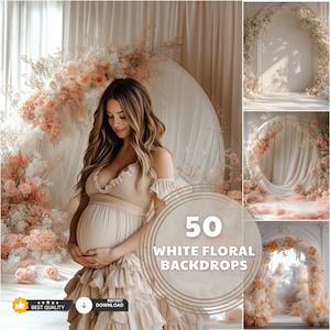 White Floral Maternity Backdrop, Elegant Studio Background, Floral Texture Art Backdrop, White Maternity Photography, Digital Download