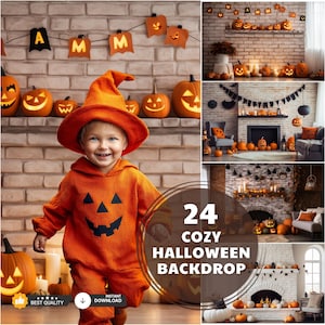 Halloween Templates, Digital Backdrop Set, Pumpkin Digital Backgrounds, Room Backdrop Overlays, Halloween Theme, Party Halloween