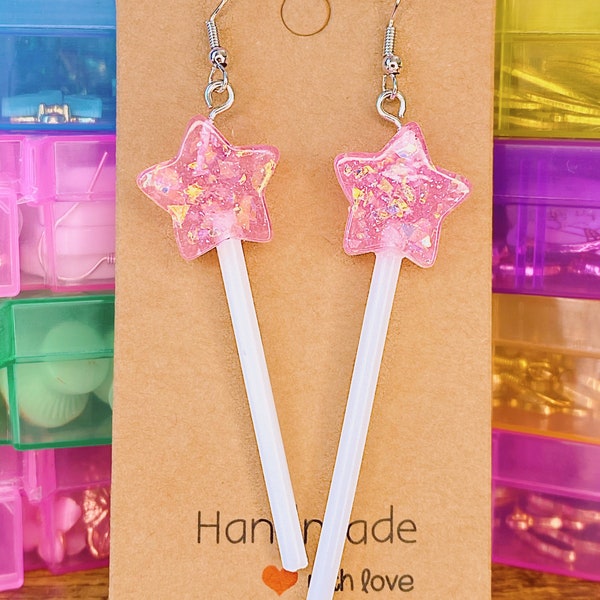 Lollipop Ohrringe Sterne in Rosa Handmade