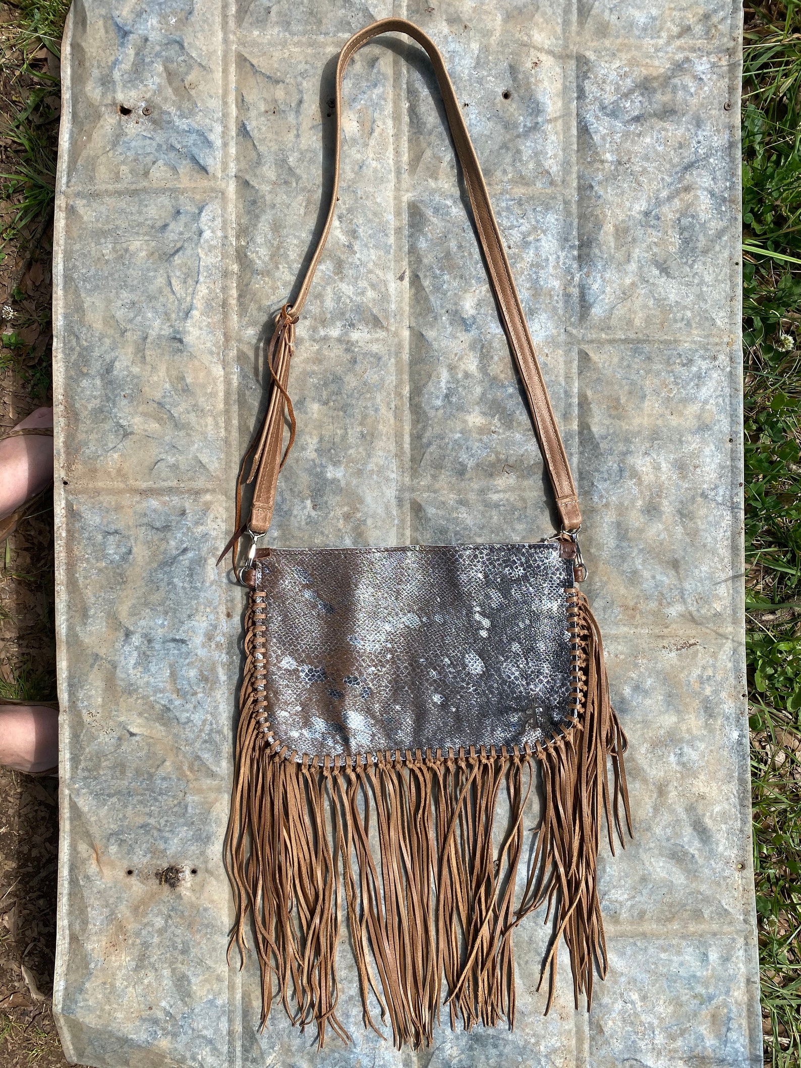 Cowhide leather handbag with fringe Etsy