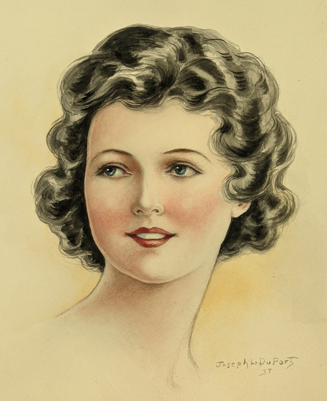 Vintage Painting of Woman With Wavy Hair by Joseph Duport - Original ...