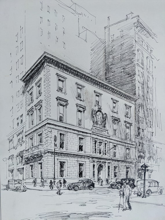 Vintage Drawing of ASPCA Building for Newspaper New York Sun