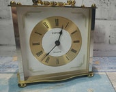 Vintage German ESTYMA Quartz Brass Carriage Mantle Clock Working