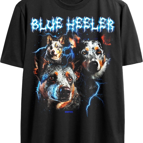 Blue Heeler Australian Cattle Dog Glam Rock VHS 80s Epic Death Metal TShirt for Blue Heeler Mom or Dog Dad Graphic Tee