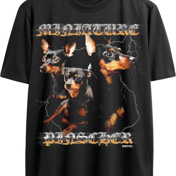 Miniature Pinscher C2 Epic VHS Glam 80s Art Death Metal TShirt for Mini Pin Mom or Dog Dad Graphic Tee Mini Pinscher Breed