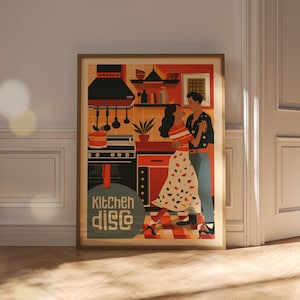 Kitchen Disco Digital Art Print | Kitchen Wall Decor | Colourful Kitchen Poster | Retro Graphic Art Print | Food Gift | Chef Present