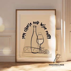 Personalisierter Käse- und Weinclub Digitaler Download • Vintage Food Poster • Wein Druck • Mitte des Jahrhunderts moderner Druck • Benutzerdefinierte Küchenkunst