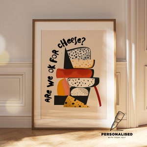 Impresión digital personalizada para cocina • Póster de comida vintage • Impresión para amantes del queso • Impresión moderna de mediados de siglo • Arte de cocina personalizado