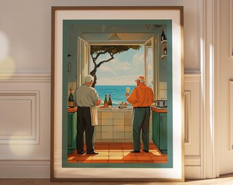 Kitchen by the Sea: Mediterranean Coastal View Wall Print