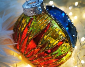 Sun and Moon Christmas Ornament, Bauble, Stained Glass Ball, Hand Painted, Christmas decoration
