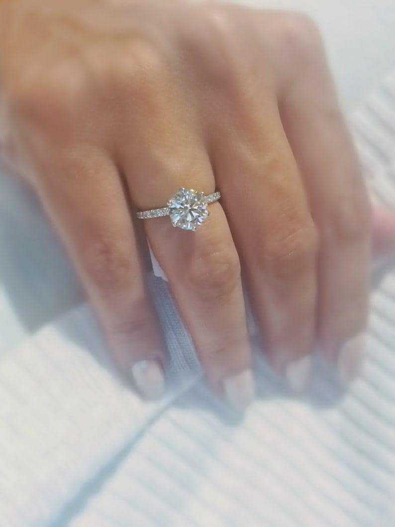 2 Ct Round Cut Moissanite Engagement Ring, Round Solitaire Ring, 14k Solid Gold Ring, Anniversary Gift Ring, Bridal Ring, Personalized Gift
