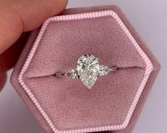 3 CT Pear Moissanite Engagement Ring Promise Ring 14K Gold Ring Pear Cut Solitaire Ring Bridal Ring Three Stone Diamond Ring Gift for Her