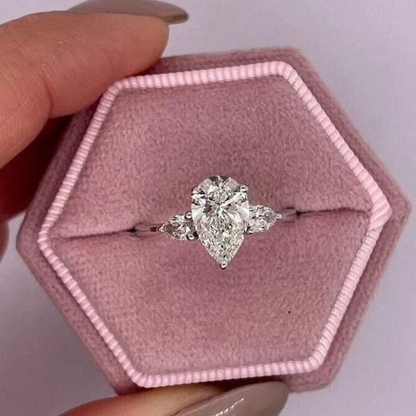 3 CT Pear Moissanite Engagement Ring Promise Ring 14K Gold Ring Pear Cut Solitaire Ring Bridal Ring Three Stone Diamond Ring Gift for Her