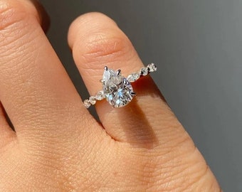 2 CT Moissanite Marquise Cut Diamond Bridal Engagement Anniversary Ring 14K White Gold Ring Sterling Silver Ring, Marquise Ring, Bridal Ring
