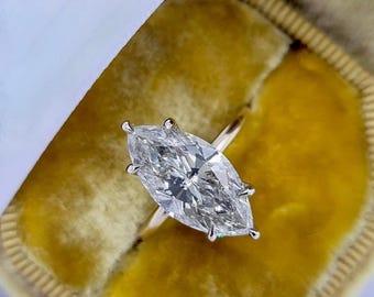 3 CT Marquise Cut Moissanite Engagement Ring 14K Solid Gold Ring Anniversary Ring Emerald Cut Ring Marquise Cut Solitaire Ring Promise Ring