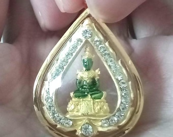 18K Gold Buddha Anhänger, Thai Amulett für Schutz, von Mönchen gesegnet