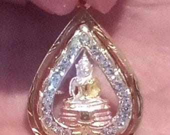 Sacred Buddha Amulet Pendant 18K Gold Talisman for Luck and Protection, Thai Handmade Jewelry