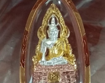 18K Gold Large Buddha Pendant Thai Amulet, Zen Yoga Meditation Charm