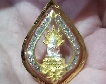 Phra Naga Prok Amulett zum Schutz 18k Gold Thai Buddha Anhänger, von Mönchen gesegnet