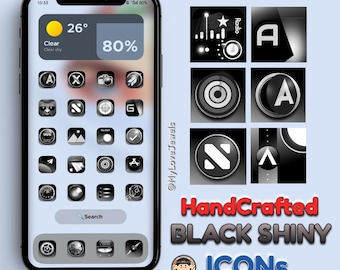 Mystic Black App Icons: Handgefertigter iOS HomeScreen (Digitaler Download)