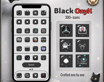 Iconos de aplicaciones de anime Black Onyx, tema oscuro y vanguardista para iOS, paquete para Android (descarga digital)